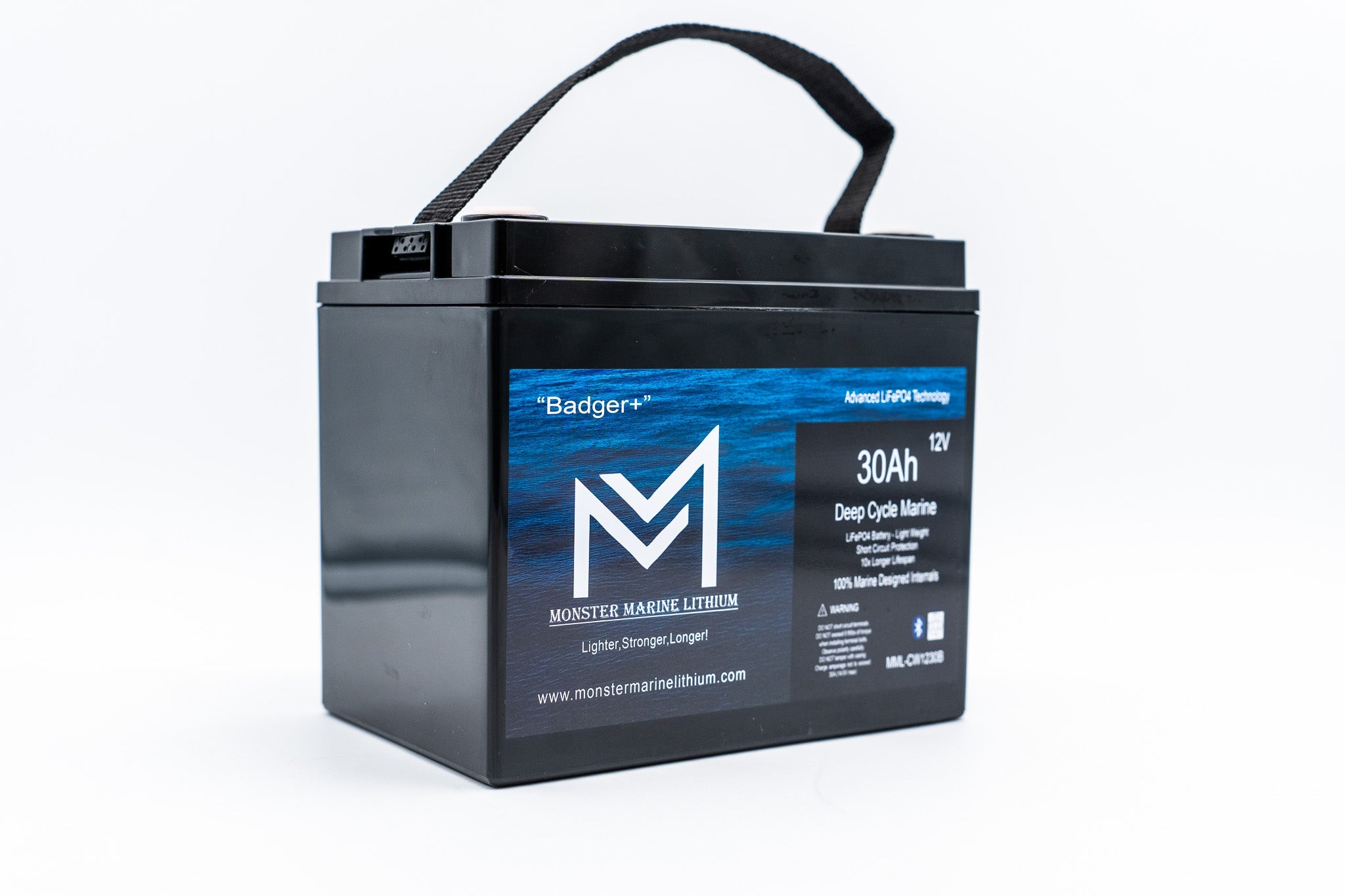 12v 30Ah Deep Cycle Lithium Marine Battery "Badger" - Bluetooth - MML-1230B