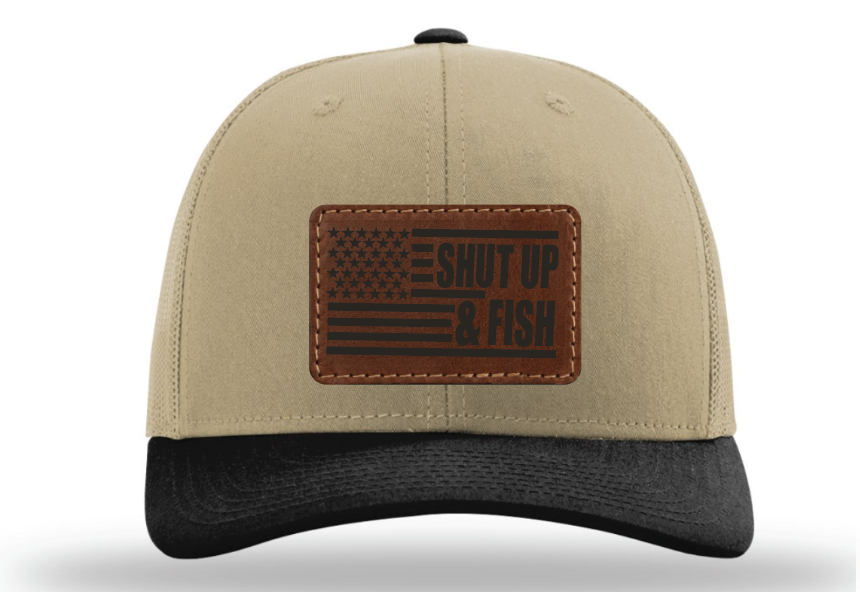 Shut Up & Fish Flag Patch - Khaki/Black