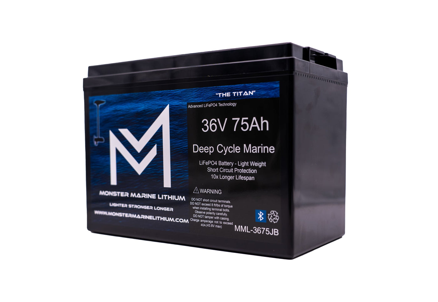 36V 75Ah Bluetooth Lithium Trolling Battery MML-CW3675B "Titan"