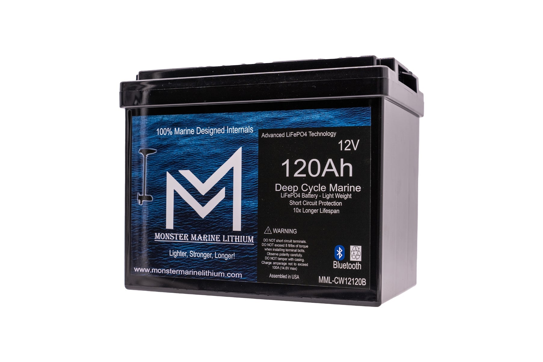 12V 120Ah Slim Bluetooth Lithium Deep Cycle Marine Battery MML-12120SB (w/ bluetooth)