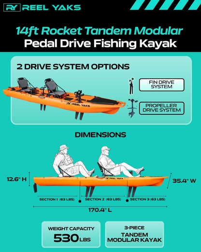 Rocket 13.8ft Tandem Fin Drive Modular Fishing Kayak