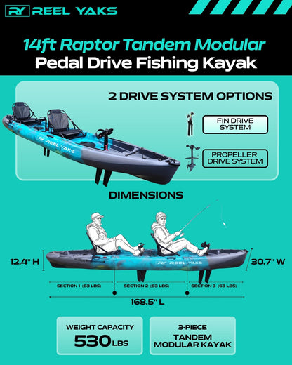 Raptor 14ft Tandem | Fin Drive | Modular Fishing Kayak