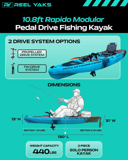 Rapido 10.8ft Propeller Drive Modular Fishing Kayak