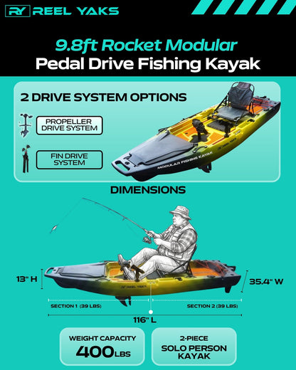 Rocket 9.8ft Propeller Drive Modular Fishing Kayak