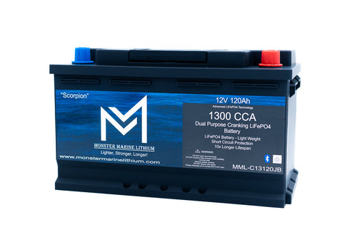 1300CCA 120Ah Dual Purpose Bluetooth Cranking Lithium "Scorpion" - Bluetooth - MML-13C120B