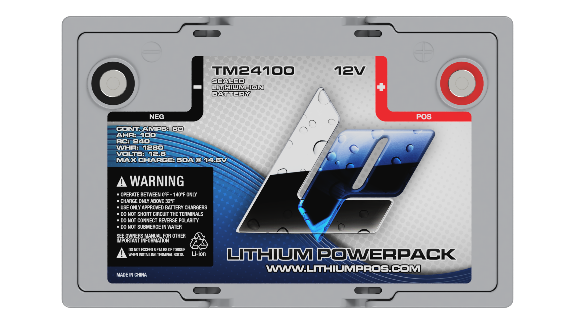 Lithium Pros TM24100 100Ah BlueTooth Lithium Ion 12 Volt Battery