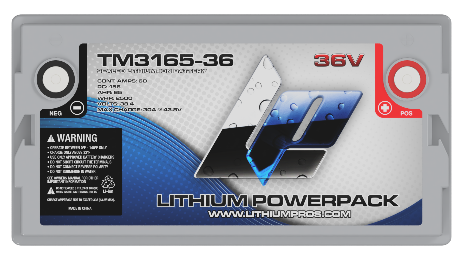 Lithium Pros TM3165-36 36V 65Ah BlueTooth Lithium Ion Trolling Battery